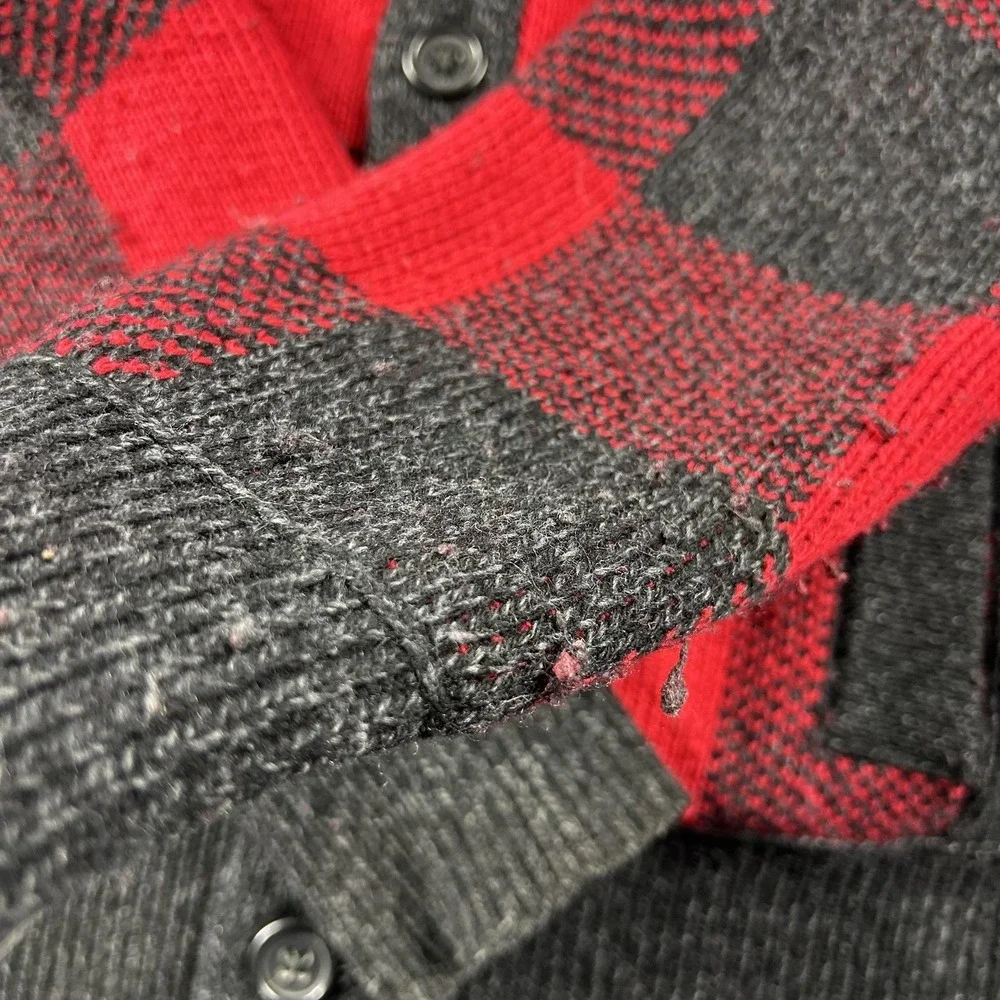 Banana Republic Cardigan Sweater Mens Medium Red‎ Plaid Shawl Collar Flipucci